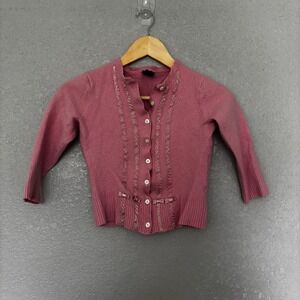 GAP Kids Pink Knit Cardigan Sweater with Ruffle‎ Trim Bows Size S Wool